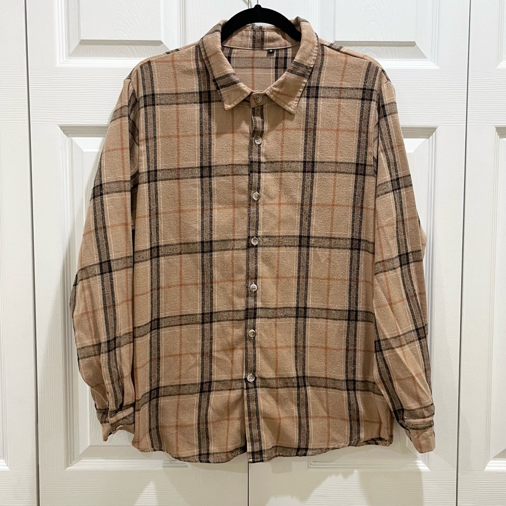 Tan Button Down Flannel Small